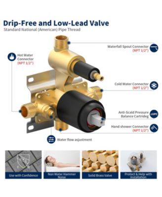 Male NPT Tub Faucet with Hand Shower Waterfall Bathtub Shower System with Brass Valve