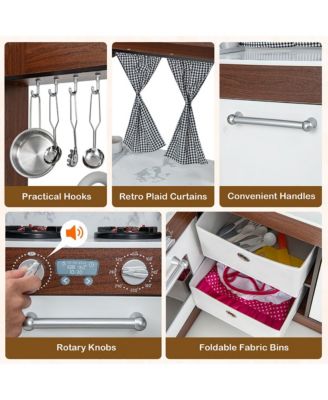 Wooden Corner Play Kitchen w/ Lights & Sounds Water Circulation System for Kids