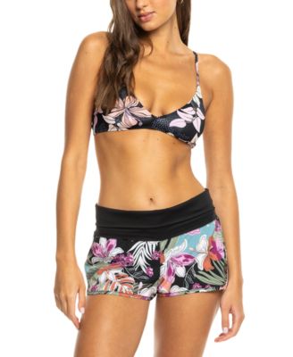 Juniors Printed Cross Back Bikini Top Swim Shorts