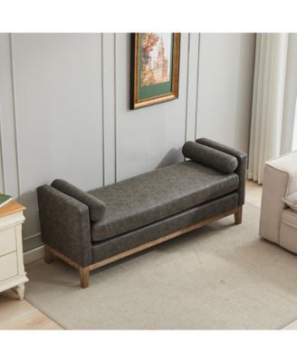 66" Upholstered Bench Daybed Ottoman with Wood Legs for Bedroom, Living Room, Entryway-The Pop Home