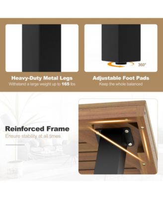 79 Inch Acacia Wood Dining Table 8-Person Patio Table with 1.9 Inch Umbrella Hole and Adjustable Foot Pads