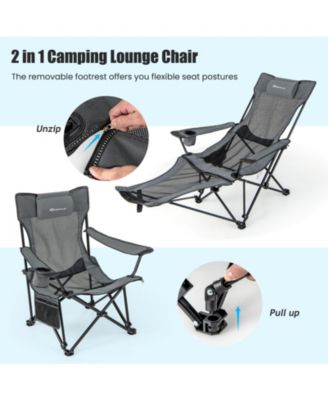 Reclining Camping Chair with Detachable Footrest and Headrest