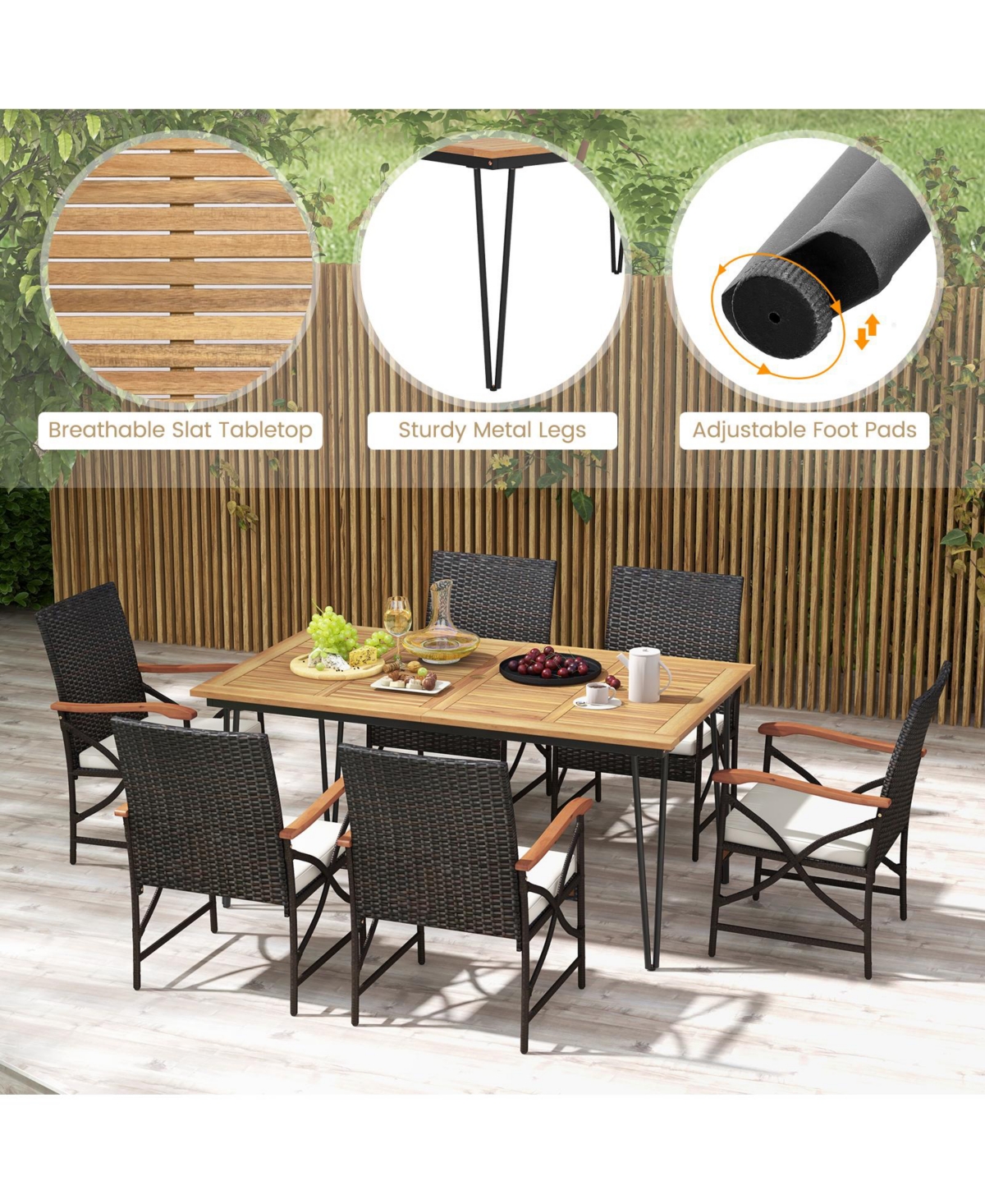Gouun 7 Pieces Outdoor Dining Furniture Set for Porch Backyard Garden Poolside
