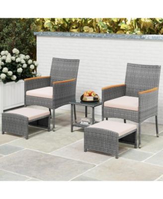 5 Pieces Patio Conversation Set with Soft Cushions and Ottomans