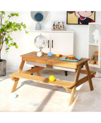 3-in-1 Kids Outdoor Picnic Water Sand Table with Umbrella Play Boxes