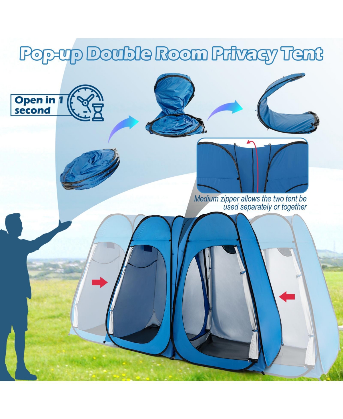 Gouun Oversized Pop Up Shower Tent with Window Floor and Storage Pocket
