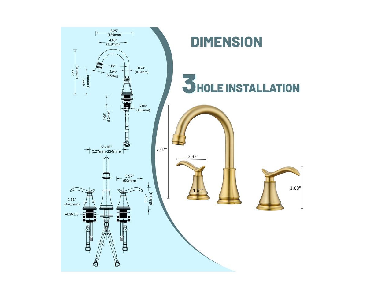 Casainc Inch Widespread 2-Handle Bathroom Sink Faucet with Drain Assembly
