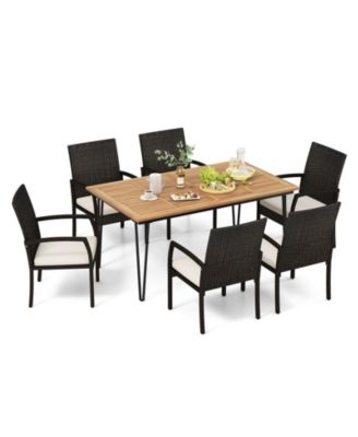 7 Pieces Patio Dining Set with Acacia Wood Dining Table for Porch Backyard Garden Poolside