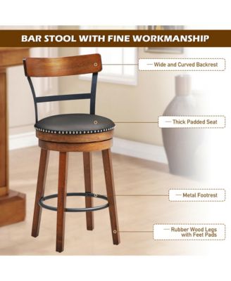Set of 2 BarStool 25.5'' Swivel Counter Height Dining Chair with Rubber Wood Legs