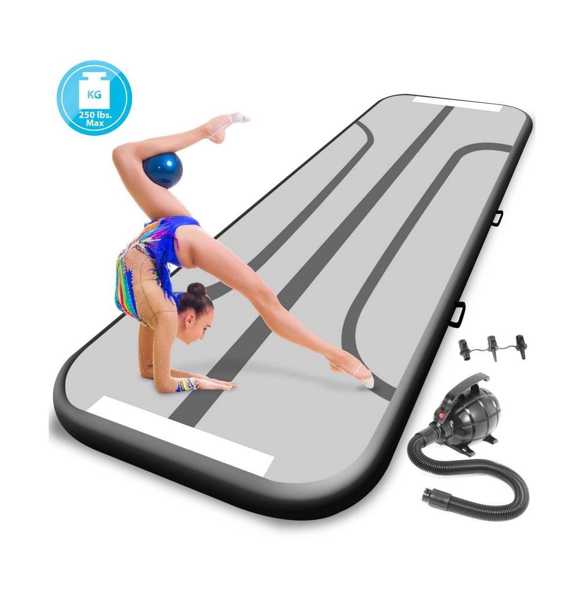 9.8 ft. Floor Tumble Track Mat with Electric Air Pump - Grey