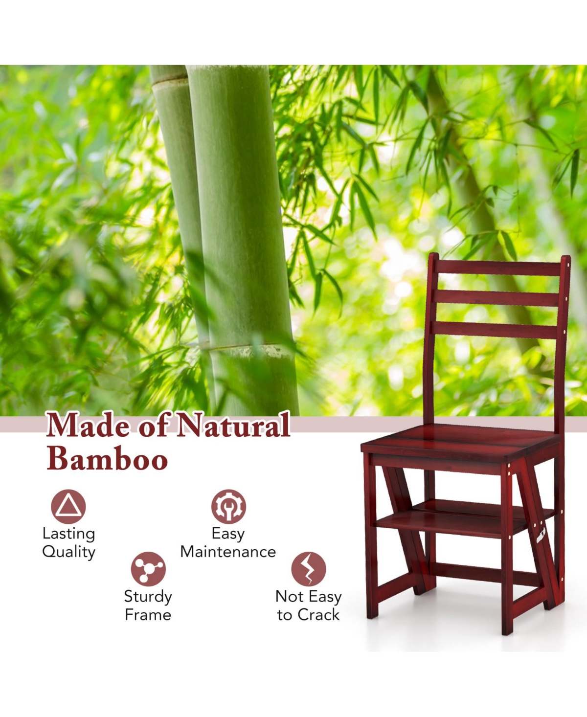 Gouun Multifunctional 3-in-1 Ladder Chair Display Plant Stand for Library Kitchen Office