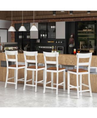 Farmhouse Dining Bar Stool Set of 2 with Solid Rubber Wood Frame