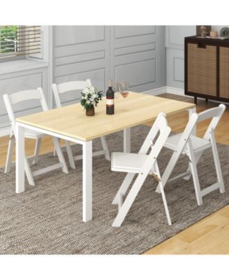 Set of 4 Dining Chairs Foldable Kitchen Chair with Rubber Wood Legs and Padded Seat