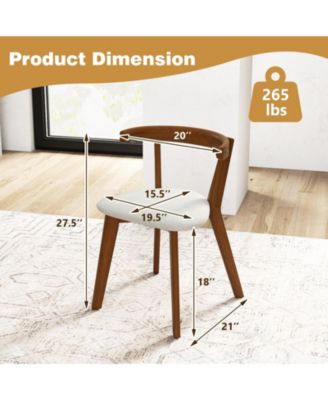 Wood Dining Chair Set of 2 with Padded Seat and Curved Back