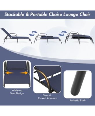2 Pcs Outdoor Patio Lounge Chair Chaise Fabric with Adjustable Reclining Armrest