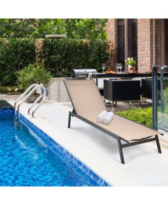 Outdoor Reclining Chaise Lounge Chair with 6-Position Adjustable Back