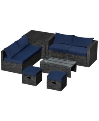 8 Pieces Patio Rattan Storage Table Furniture Set