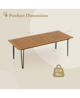86.5 Inch Rectangular Patio Dining Table for 8 with Acacia Wood Tabletop and Umbrella Hole-86.5 inches