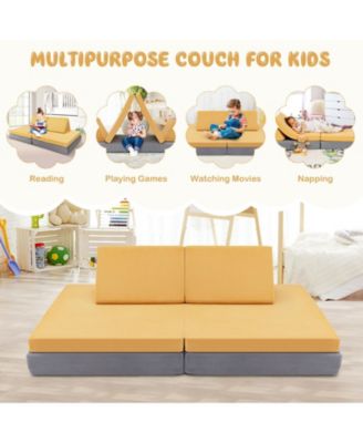 4 Pieces Convertible Kids Couch Set with 2 Folding Mats