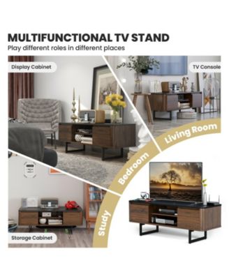 Wooden TV Stand with 2-Door Storage Cabinets for for TVs up to 55 Inch