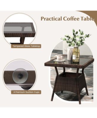 3 Piece Outdoor Rocking Set with Tempered Glass Table for Backyard Poolside