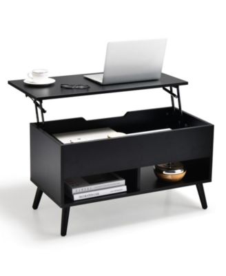 31.5 Inch Lift Top Table with Hidden Compartment and 2 Storage Shelves