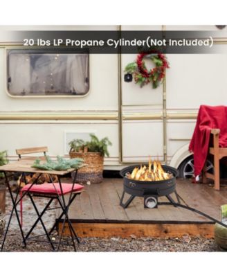 17 Inch Portable Gas Fire Pit with Folding Legs and Removable Grill for Camping