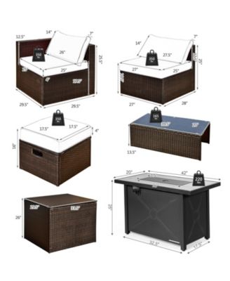 9 Pieces Outdoor Patio Furniture Set with 42 Inch Propane Fire Pit Table