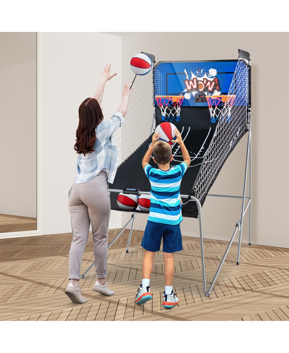 Gouun Dual Shot Basketball Arcade Game with Game Modes and 4 Balls