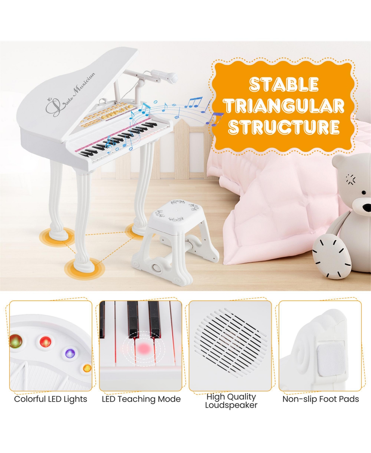 Gymax 37 Keys Kids Piano Keyboard Toy Toddler Musical Instrument w/ Stool & Microphone
