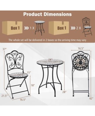 3 Piece Patio Bistro Set with Round Table and 2 Folding Chairs