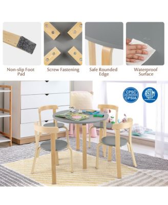 5-Piece Kids Wooden Curved Back Activity Table and Chair Set withToy Bricks