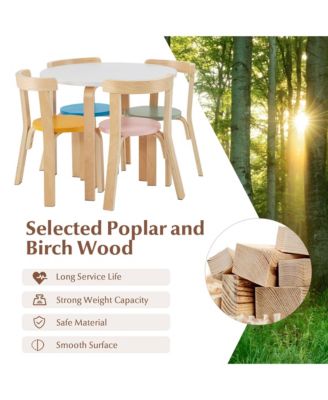 5-Piece Kids Wooden Curved Back Activity Table and Chair Set