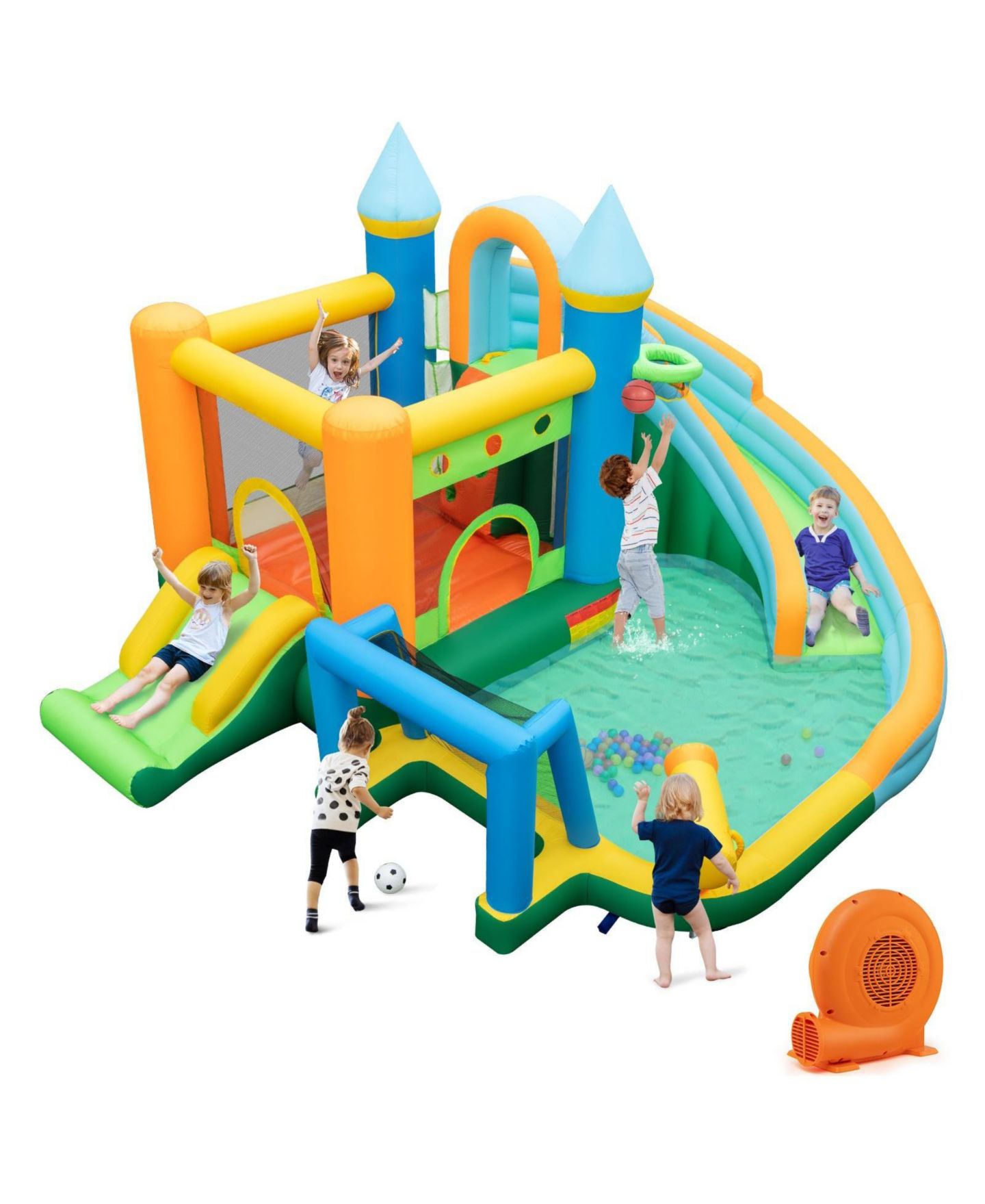Детские игрушки GOUUN Inflatable Water Slide with Dual Slides and Splash Pool Bounce House, For 2 Children, Ages 3-10, цвет: Синий — фото 1