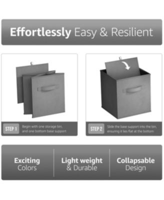 11 Inch 4 Pack Foldable Fabric Storage Cube Bins with Handles - for Organizing Pantry, Closet, Nursery, Playroom, and More (Gray