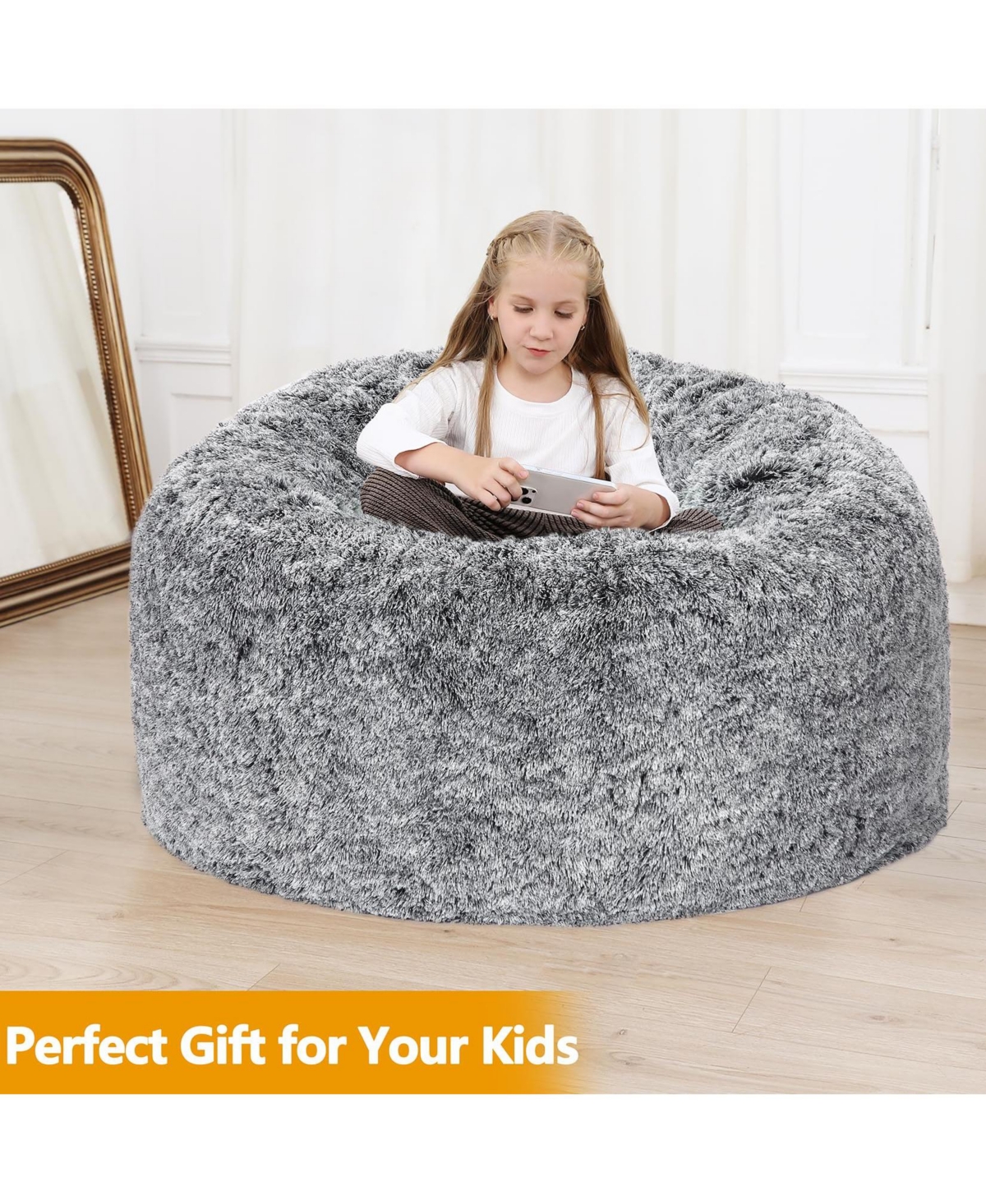 gaomon Bean Bag Chair Cover (No Filler), Beanbag Chair Outside Cover -pastel Grey