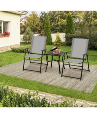 Set of 2 Outdoor Folding Sling Chairs with Armrest and Backrest