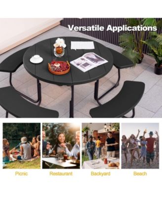 8-Person Outdoor Picnic Table and Bench Set with Umbrella Hole