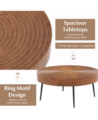 Set of 2 Solid Wood Ring Pattern Farmhouse Round Tables