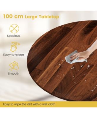 Wooden Dining Table with Round Tabletop and Curved Trestle Legs