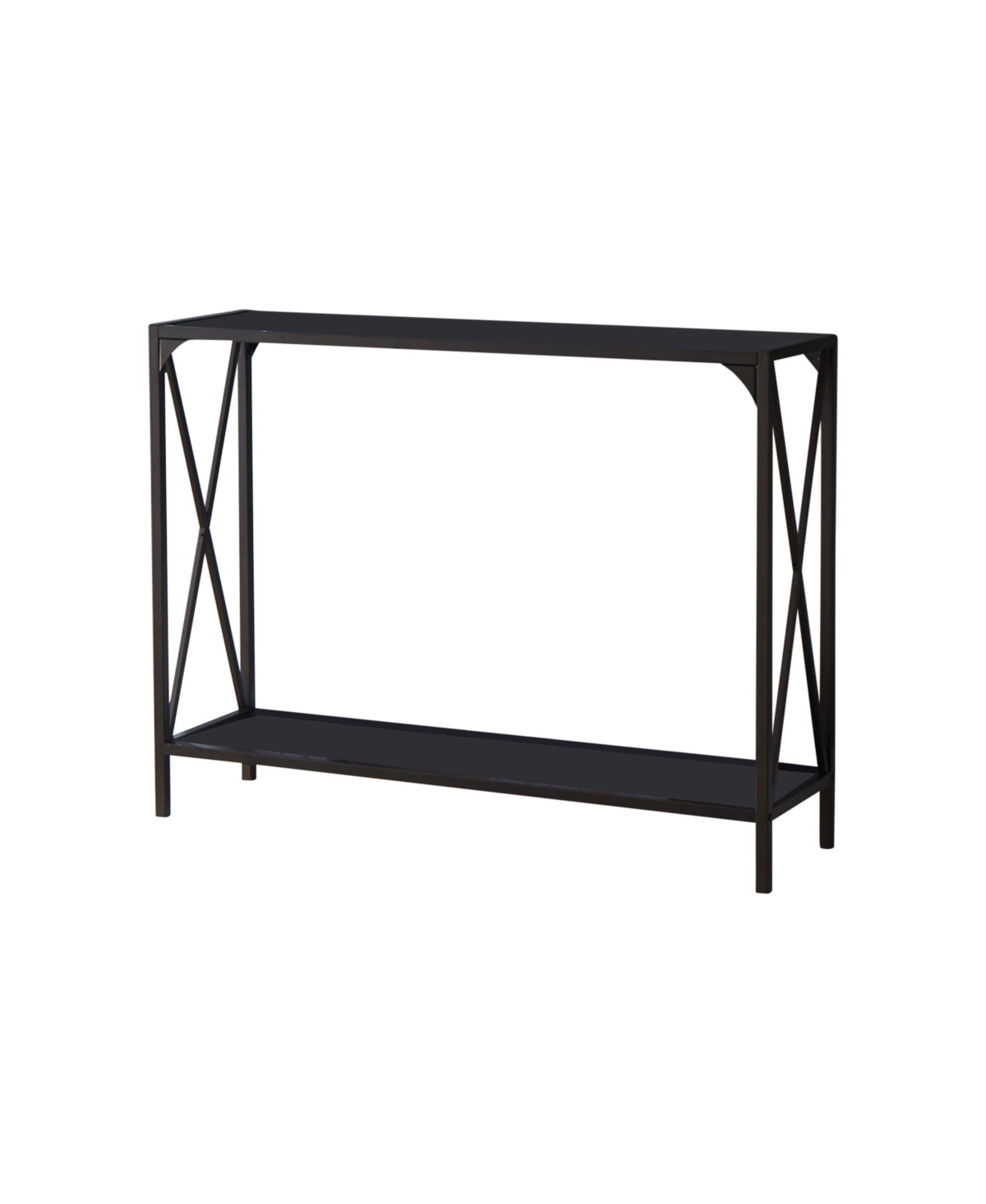 Kings Brand Furniture Kandin Metal Console Table with Glass Top, Pewter/Black