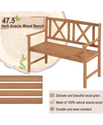 2-Person Wood Outdoor Bench with Cozy Armrest and Backrest