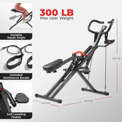 Row-N-Ride PRO Assisted Squat Rowing Machine, 300 LB Capacity Hydraulic Rower w Free SunnyFit App via Bluetooth