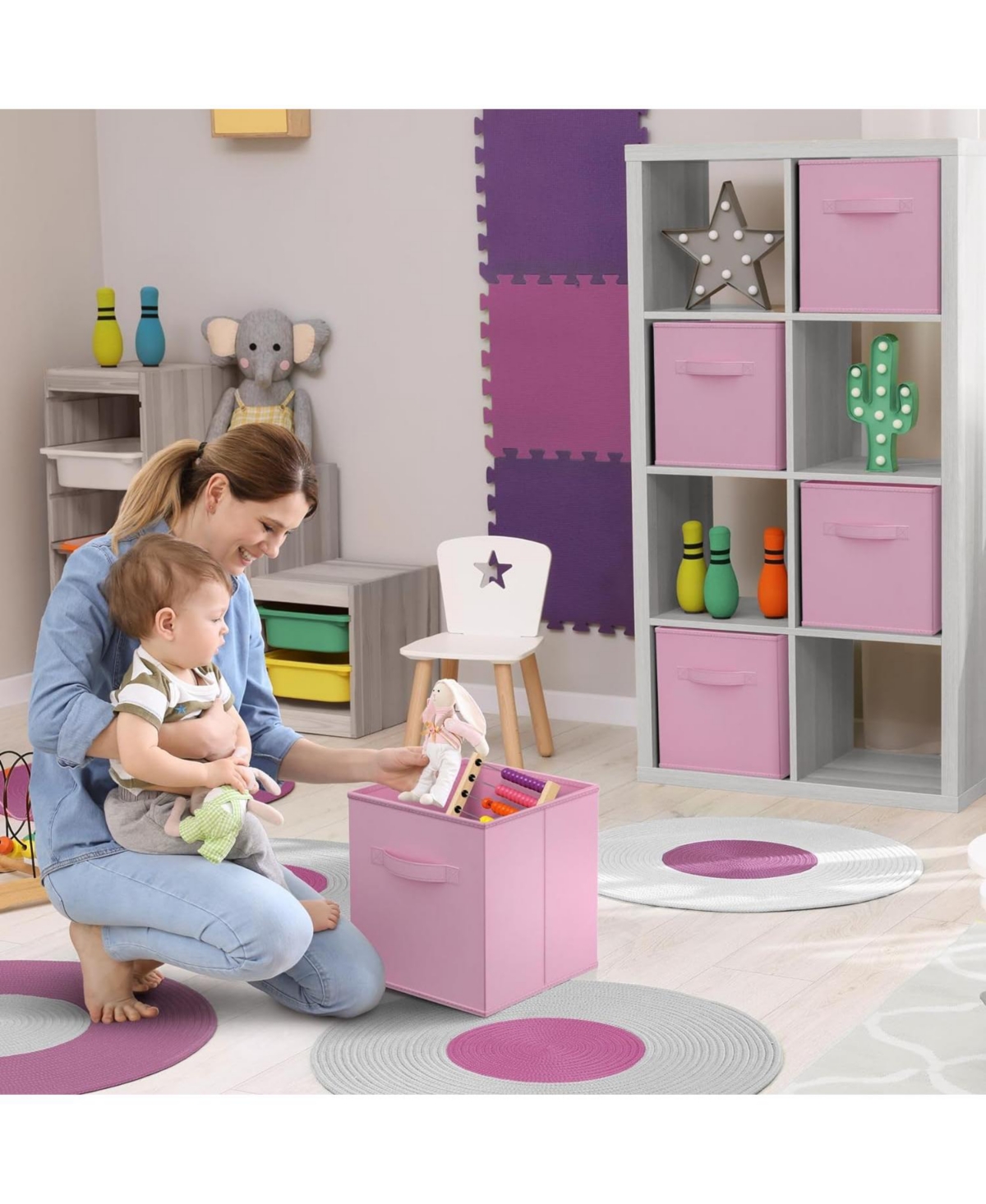 Sorbus 11 Inch Pack Foldable Fabric Storage Cube Bins with Handles - for Organizing Pantry, Closet, Nursery, Playroom, and More (Pastel- Pink