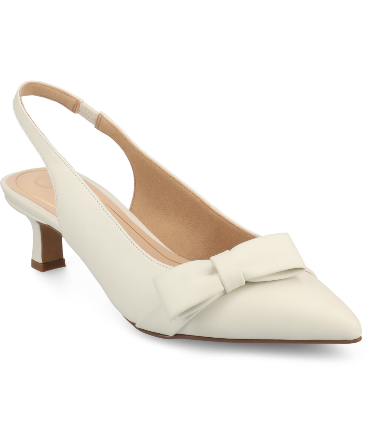 Journee Collection Women's Paloma Bow Kitten Heel Slingback Pumps In Bone