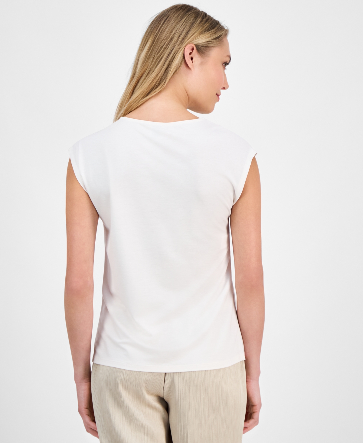 Anne Klein Women's Pleated Cap-sleeve Top In White Dove