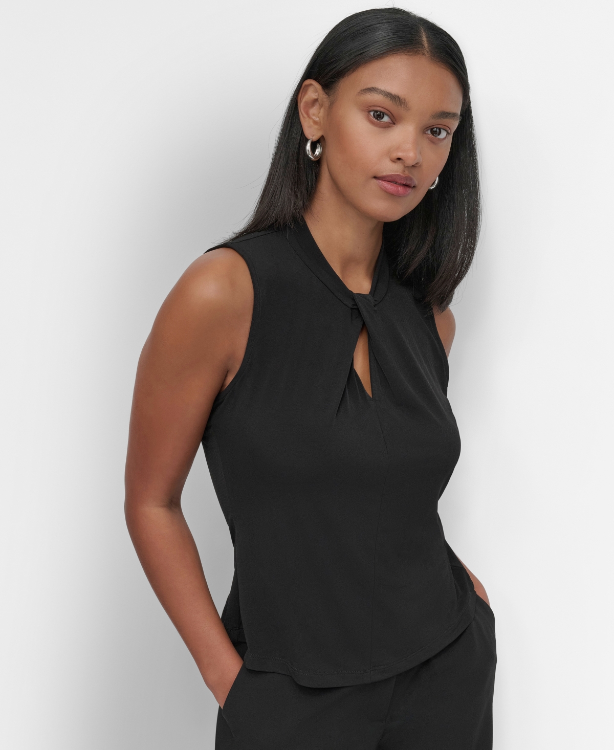 Dkny Petite Twisted-Neck Keyhole-Cutout Sleeveless Top