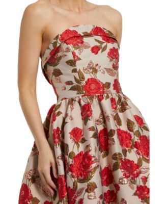 【Mac Duggal】リボンディテールフローラルブロケードドレス Multicolor Strapless Floral Brocade A-Line Gown | Mac Duggal