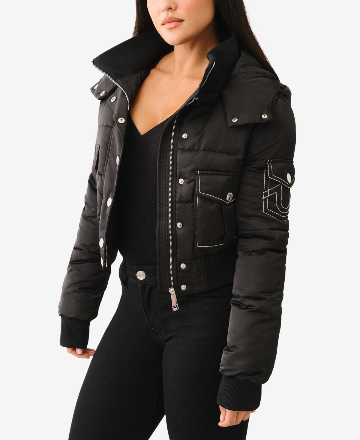 TRUE RELIGION WOMEN'S SHRUNKEN PUFFER HOODED JACKET 