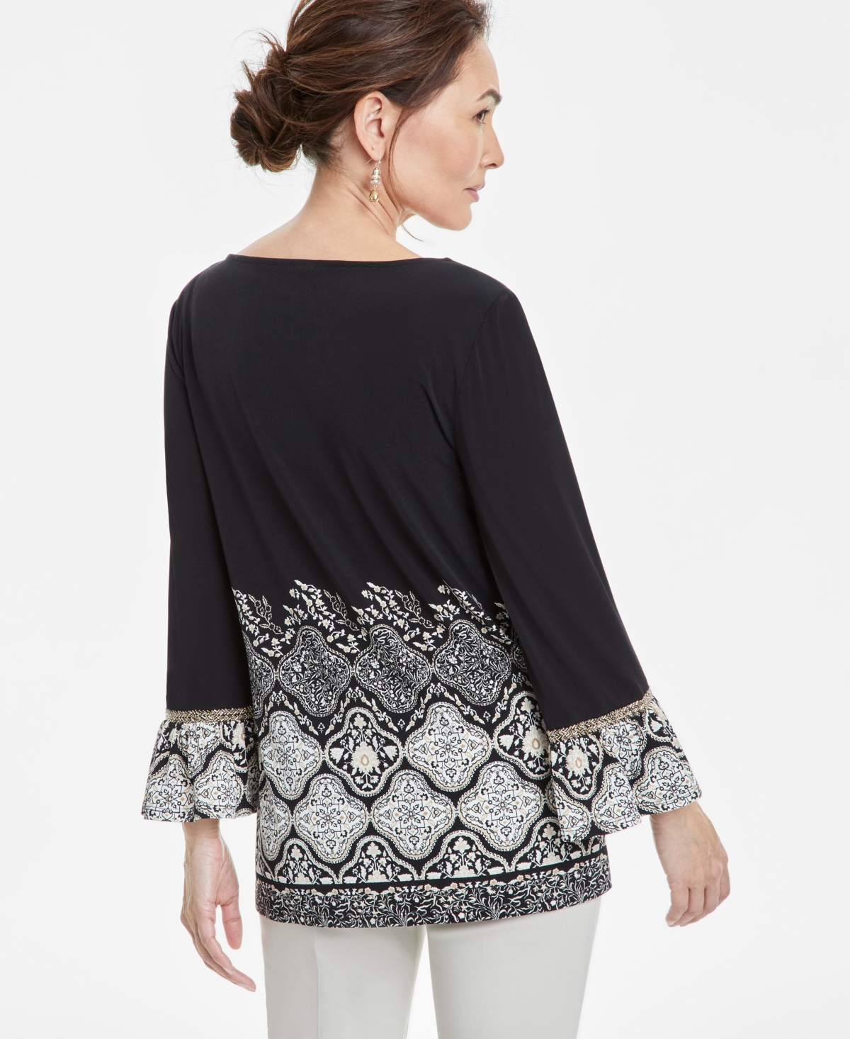 JM COLLECTION WOMEN'S EMBROIDERED RUFFLED-CUFF TOP, EXCLUSIVELY AT MACY'S 